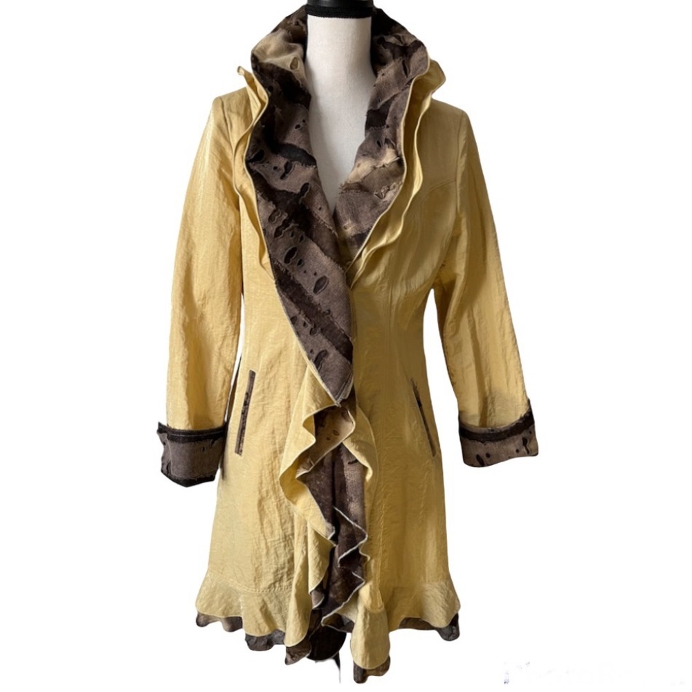 Design Today’s Boutique long jacket med adjustable double wire lapel distressed